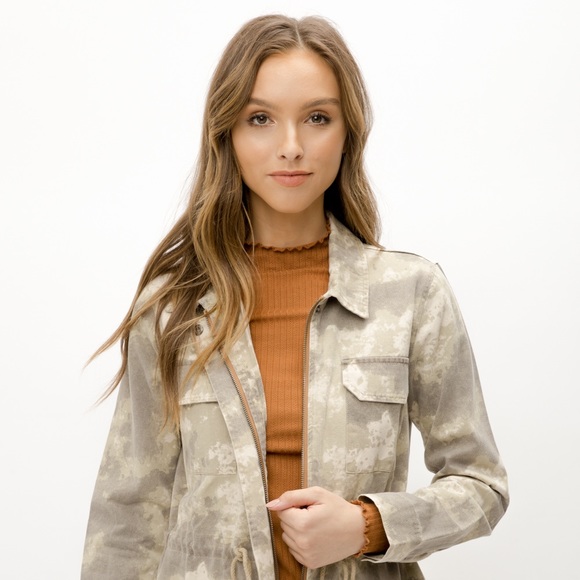 Mystree Jackets & Blazers - 🆕Mystree Camouflage Shacket Distressed Vintage Coloring Drawstring Waist Cotton